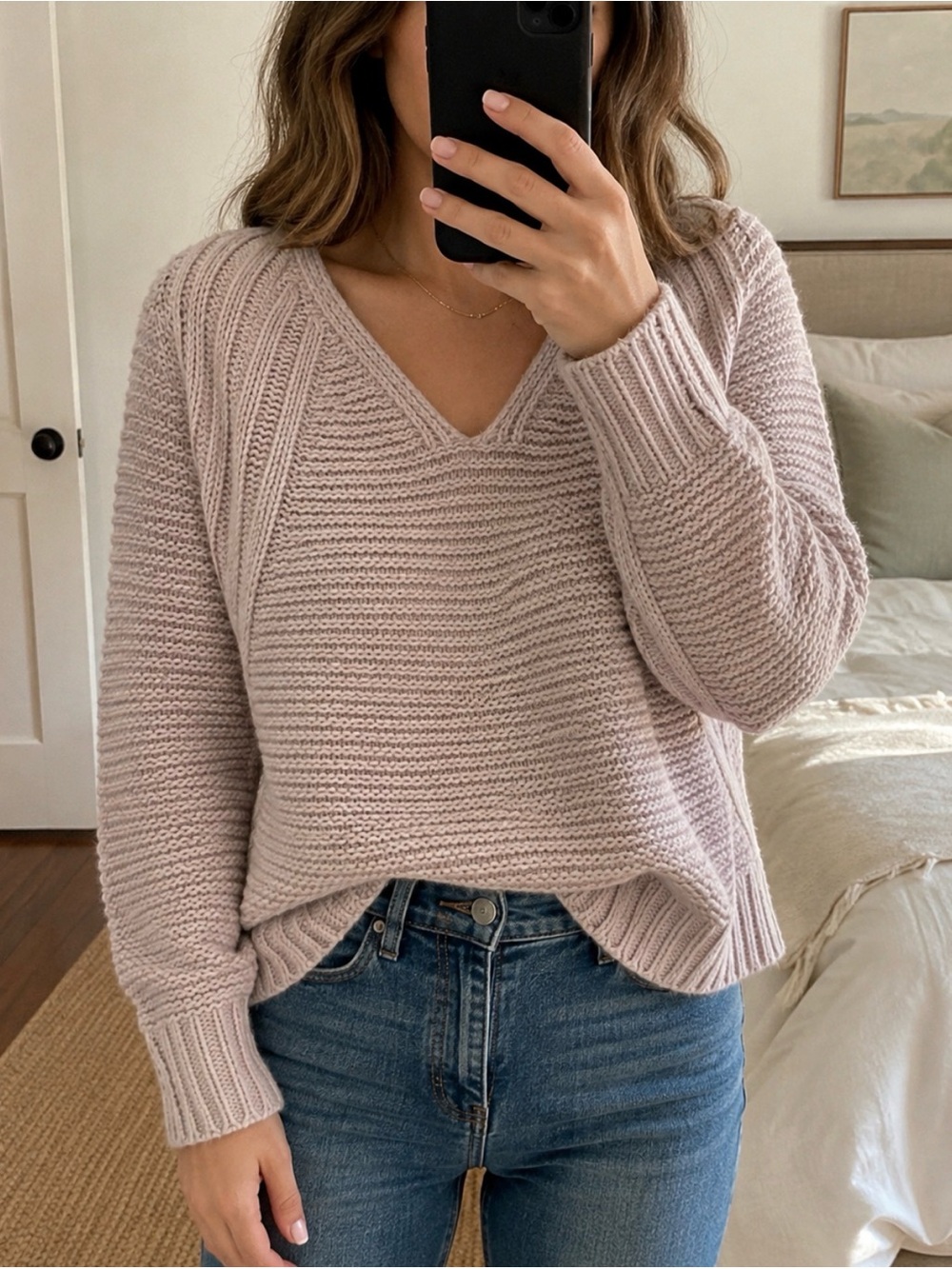 Universal Thread Blush Pink Chunky Knit V-Neck Sweater | S